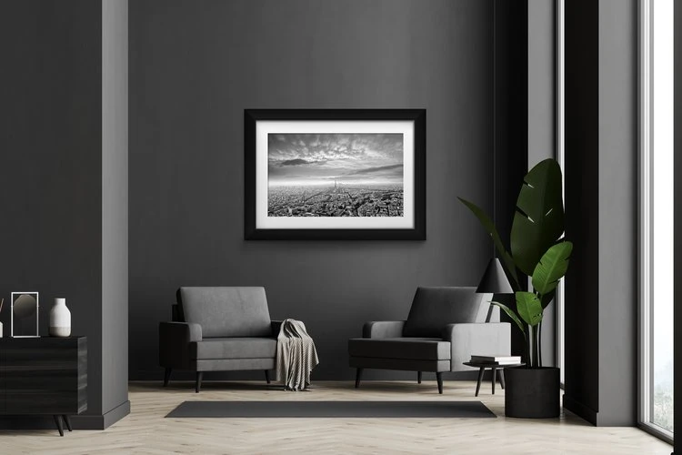 Large Paris print anchoring living room