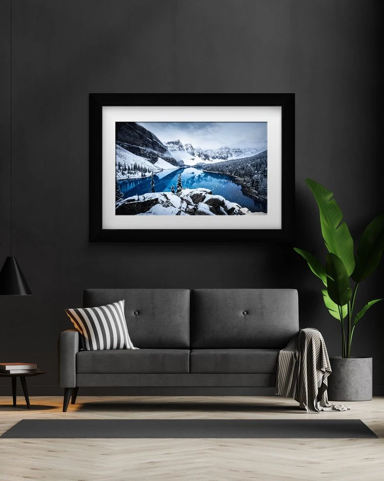 Large Bucket Shot print styled in living room
